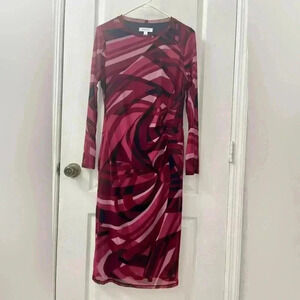 Nine West Women's Long Sleeve Ruched Side Printed Dress (Size M)